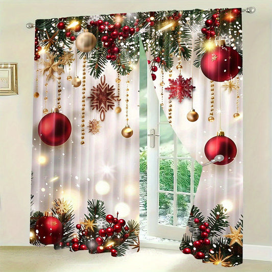 Set of 2 Christmas Decor Curtains - Featuring Rod Pocket, Digital Printed Polyester Drapes ideal for Living Room, Kitchen, Bedroom, and More - Easy to Machine Wash for Home Decor (rod not included)