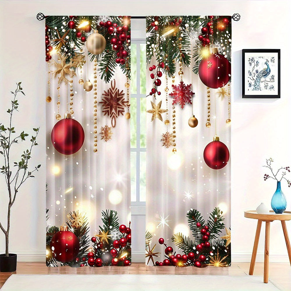 Set of 2 Christmas Decor Curtains - Featuring Rod Pocket, Digital Printed Polyester Drapes ideal for Living Room, Kitchen, Bedroom, and More - Easy to Machine Wash for Home Decor (rod not included)