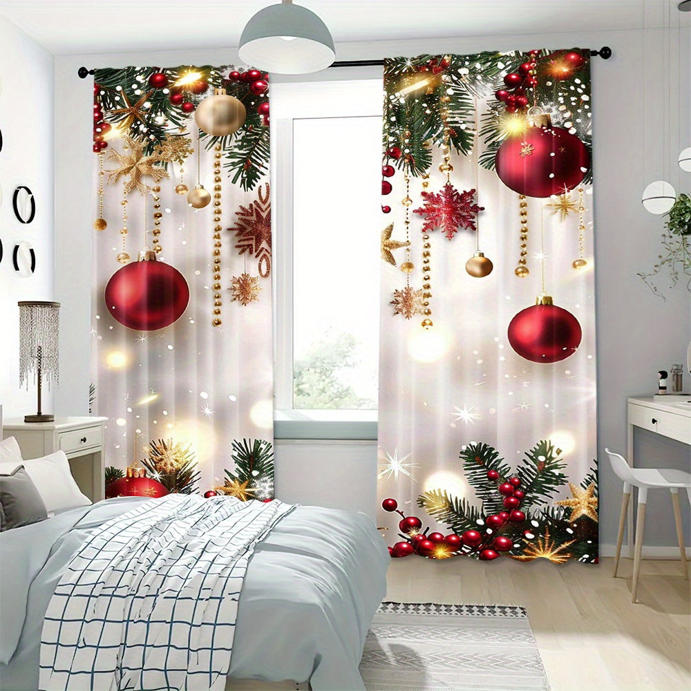 Set of 2 Christmas Decor Curtains - Featuring Rod Pocket, Digital Printed Polyester Drapes ideal for Living Room, Kitchen, Bedroom, and More - Easy to Machine Wash for Home Decor (rod not included)