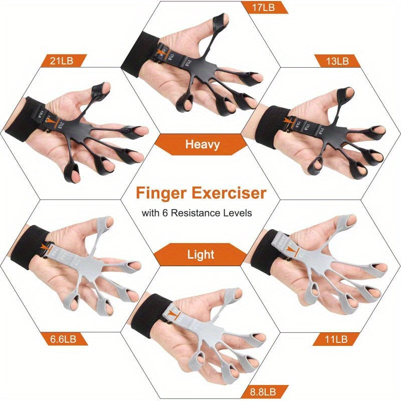 Silicone finger trainer and wrist strengthener with 5-finger cutout design for basketball training.