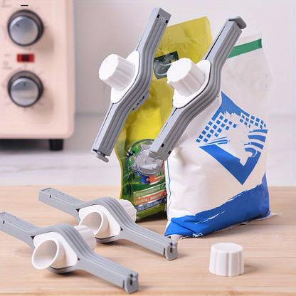 Set of 3 plastic clips with pour spouts for sealing bags, perfect for non-food items. Keep your snacks fresh and dry with these convenient twist cap dispensers. Great for organizing your kitchen storage with cereal and coffee pouches.