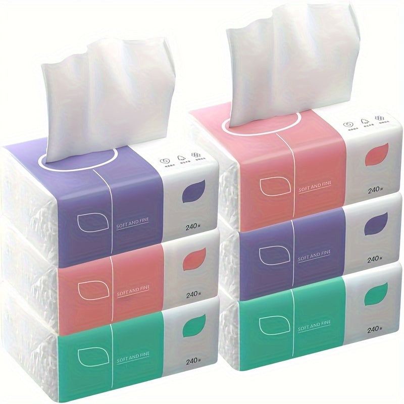 2/4/6 packs of high-quality 4-ply facial tissue with 6 sheets per pack. Each sheet has 240 sheets and is recyclable. Suitable for face, toilet, and napkin use. Durable and absorbent