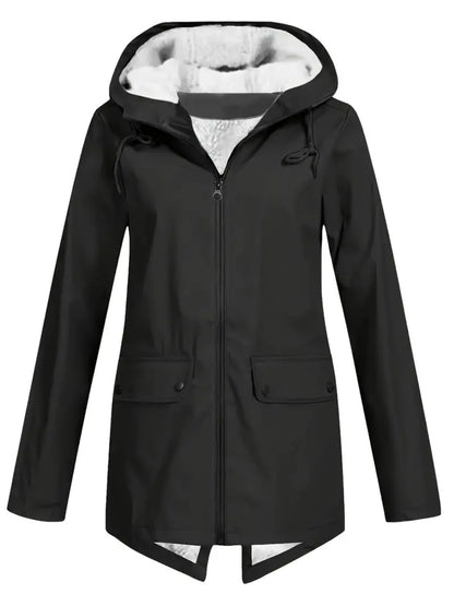 Women's Plus Size Hooded Fleece Lined Jacket, Waterproof Warm Plush Lined Outerwear