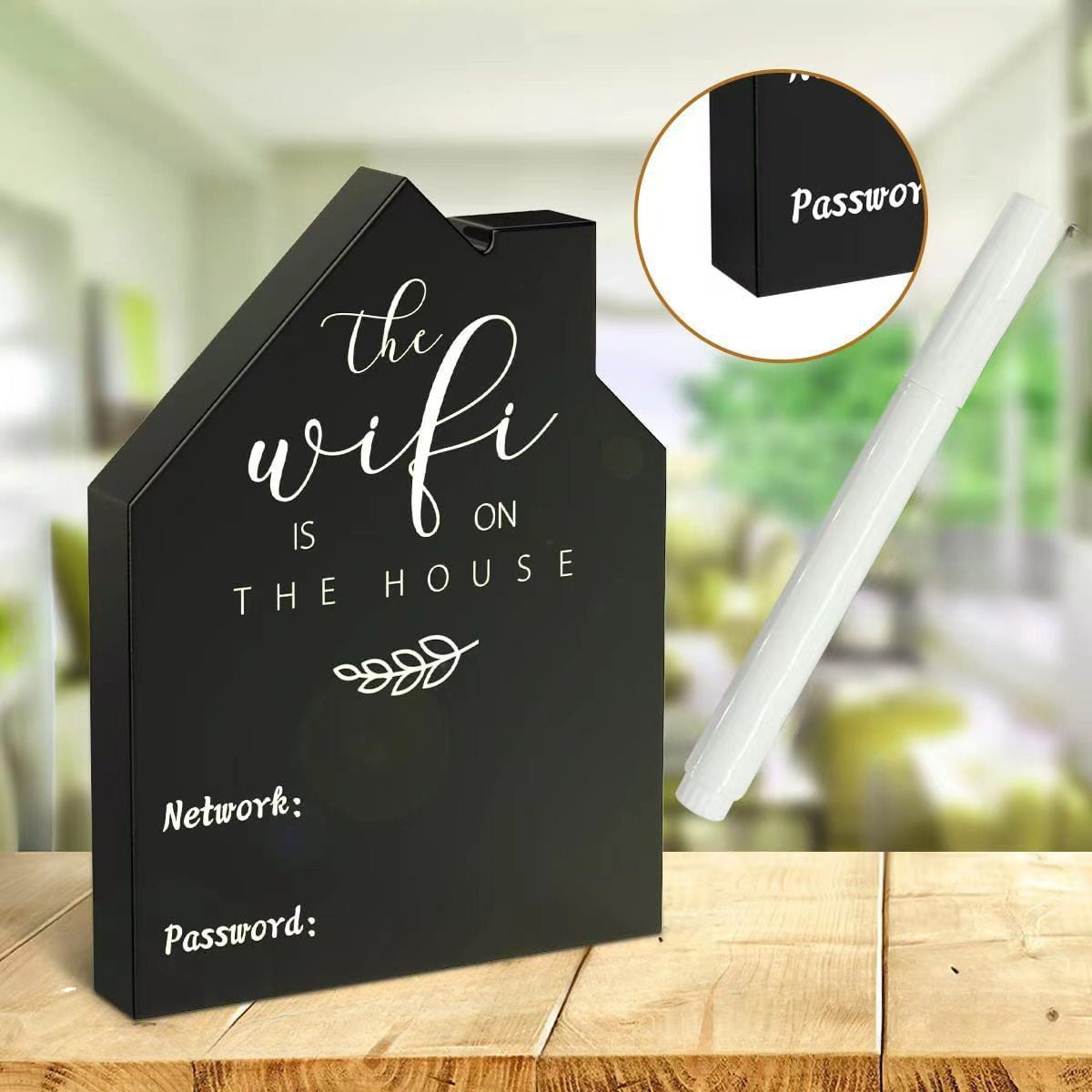 Stylish Wooden Sign with Wifi Password - Reusable Blackboard Style, Great for Home Decor during Halloween & Christmas