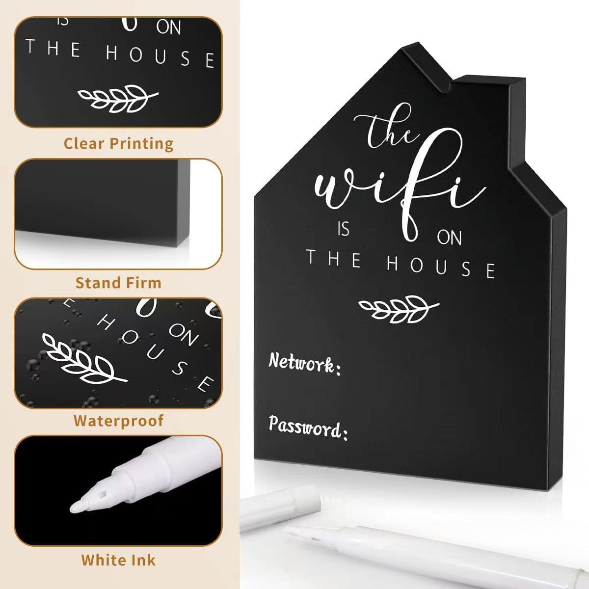 Stylish Wooden Sign with Wifi Password - Reusable Blackboard Style, Great for Home Decor during Halloween & Christmas