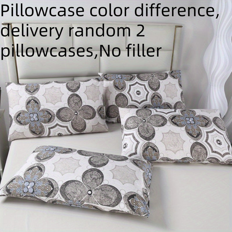 High quality set of 2 brushed microfiber pillowcases with a stylish floral and geometric print. Made of durable polyester with a flat screen print design. These pillowcases do not come with an insert and feature an envelope closure. They are machine