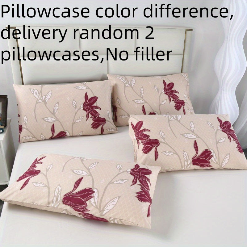 High quality set of 2 brushed microfiber pillowcases with a stylish floral and geometric print. Made of durable polyester with a flat screen print design. These pillowcases do not come with an insert and feature an envelope closure. They are machine