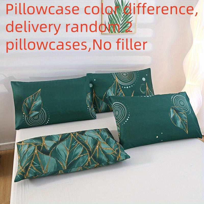 Elevate your bedroom decor with these luxurious 2-piece Premium Brushed Polyester Pillowcases in an elegant Teal & Golden Leaf Pattern. Made from soft and skin-friendly material, these pillowcases feature a floral geometric design and an envelope closure