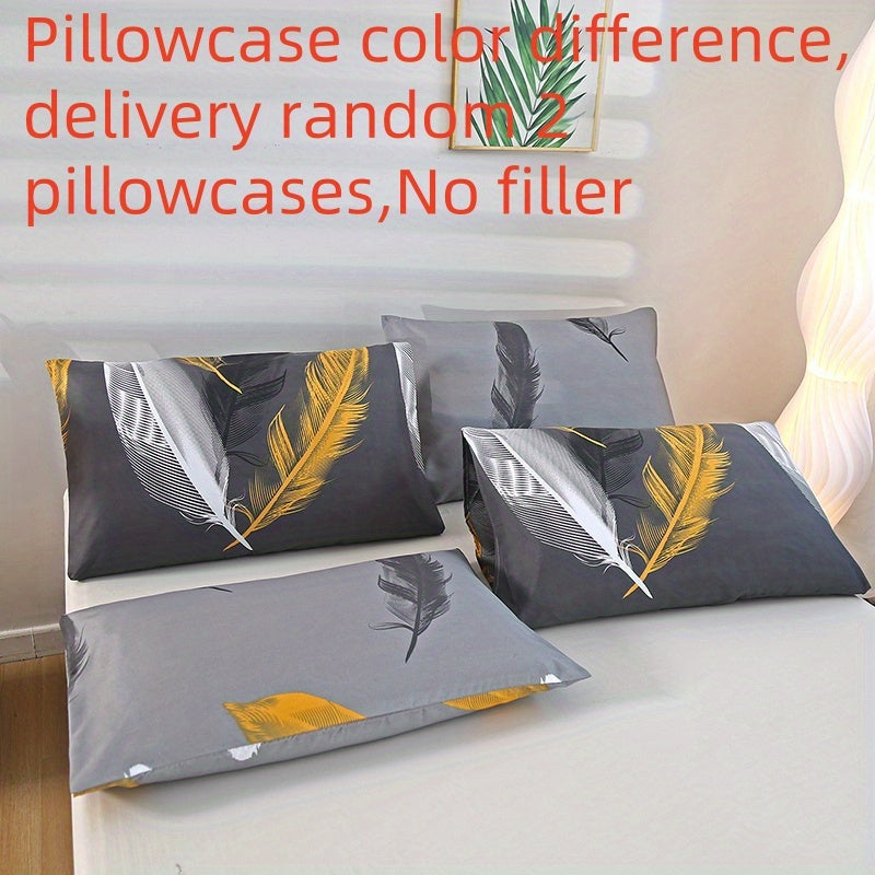 Get two luxurious brushed polyester pillowcases in black and yellow with elegant feather, floral, and geometric patterns. These soft and skin-friendly pillowcases feature an envelope closure and are machine washable for easy care. Perfect for stylish