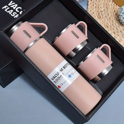 500ml Stainless Steel Vacuum Insulated Flask Set with 2 Cups for Hot and Cold Beverages - Perfect for Business Travel and School