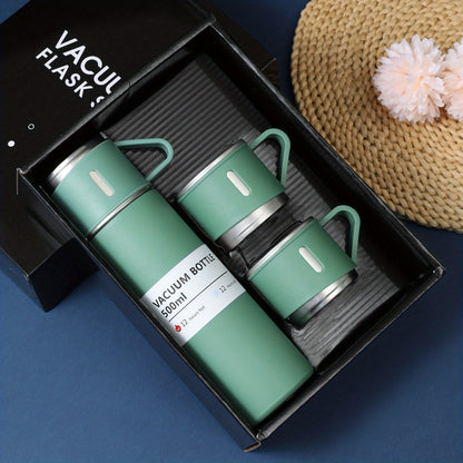 500ml Stainless Steel Vacuum Insulated Flask Set with 2 Cups for Hot and Cold Beverages - Perfect for Business Travel and School