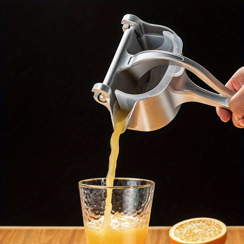 Manual citrus juicer made of stainless steel, versatile fruit squeezer, does not require electricity, holds less than 1L.