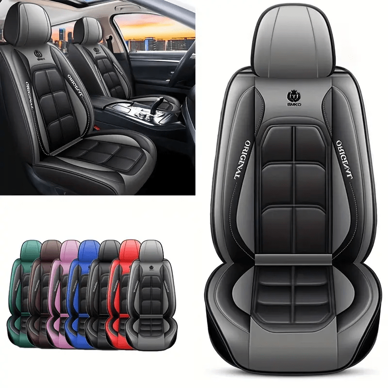 Faux leather car seat covers with universal fit, easy installation, and available for various models. (Front seat, 1 count)