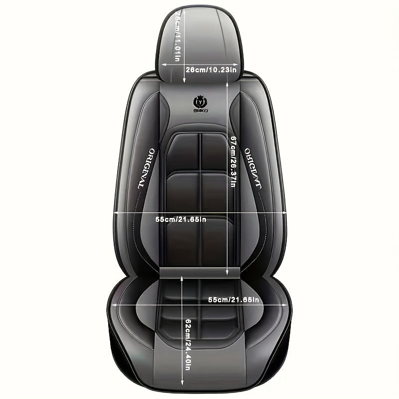 Waterproof, breathable PU leather car seat cover fits most cars, easy to clean and soft to touch; no filling included.