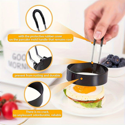 Egg Ring made of Stainless Steel with Non-Sticky Mold and Silicone Handle - Ideal for Breakfast Preparation, Camping, and Dining, Essential Kitchen Tool for Home Cooks and Cooking Enthusiasts