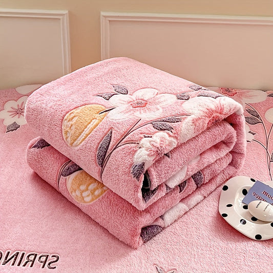 Nautical Floral Fleece Bed Blanket in Preppy Style - All-Season Polyester Throw with Active Printing, Machine Washable, 1 Piece