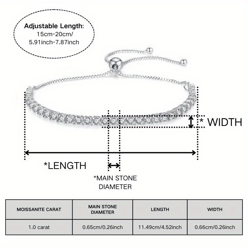 Великолепный браслет-теннис из моиссанита - 1/3.1ct, регулируемая ручная цепочка из серебра 925 пробы - Идеальный подарок на День святого Валентина, свадьбу или помолвку для нее