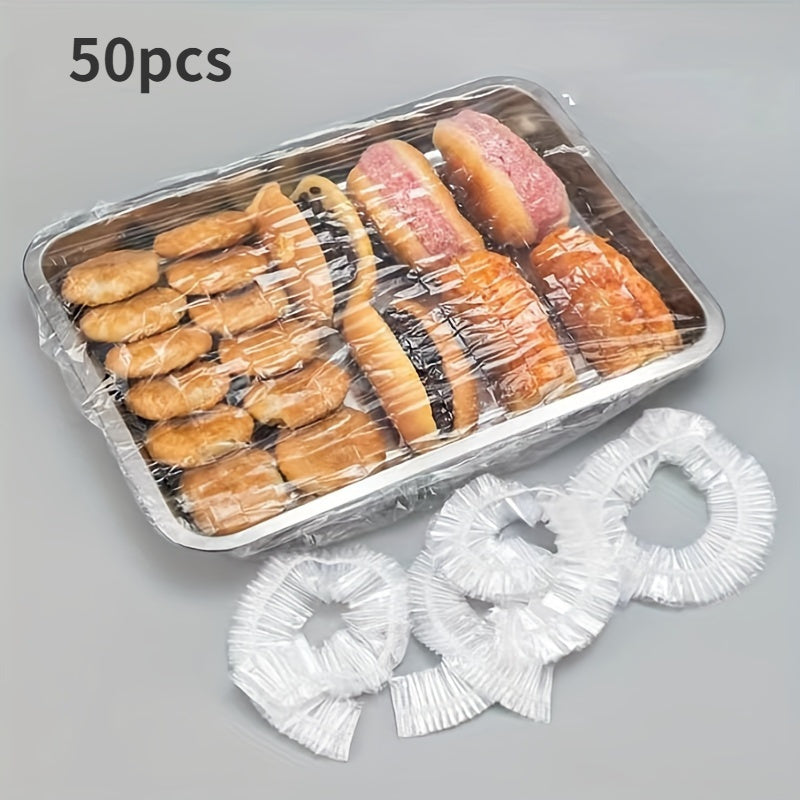 Reusable stretch food covers - perfect for keeping bread, fruits, vegetables, and desserts fresh. These transparent elastic lids are an essential kitchen storage accessory, with a multi-purpose design. Includes 50 pieces.