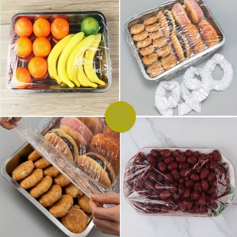 Reusable stretch food covers - perfect for keeping bread, fruits, vegetables, and desserts fresh. These transparent elastic lids are an essential kitchen storage accessory, with a multi-purpose design. Includes 50 pieces.