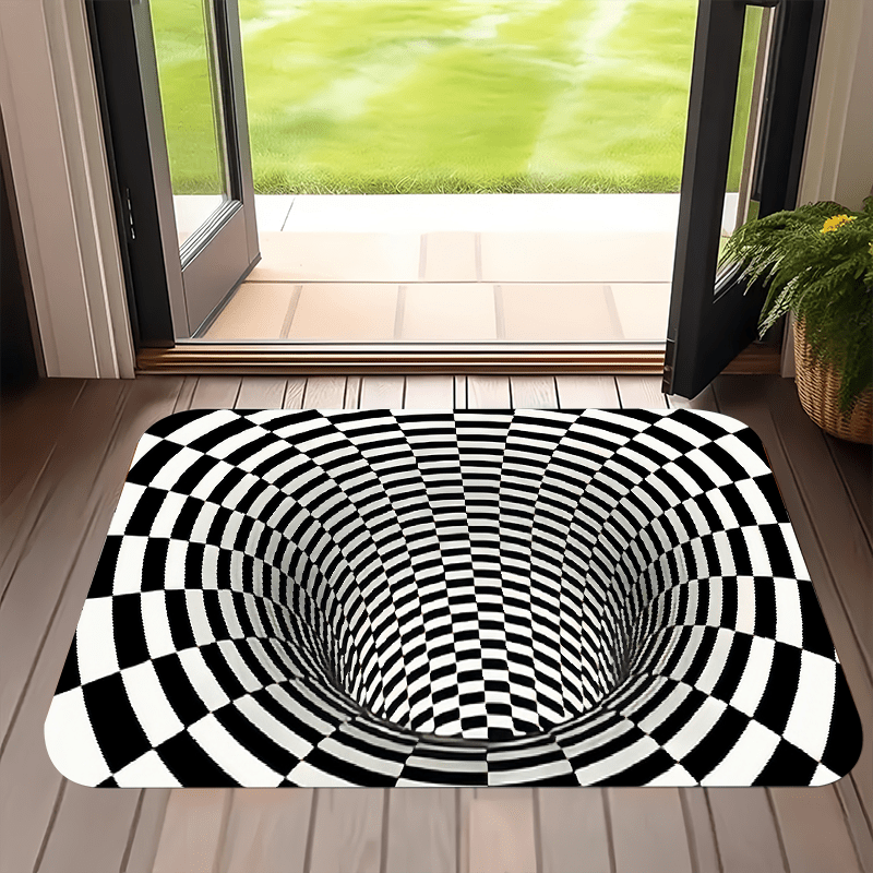 Rectangular Non-Slip Polyester Flannel Mat with 3D Optical Illusion Design - Perfect for Living Room, Bedroom, Bathroom, Kitchen, Laundry. Features Machine Washability, Low Pile, Waterproof, Anti-Static, and 1.2cm Thickness.