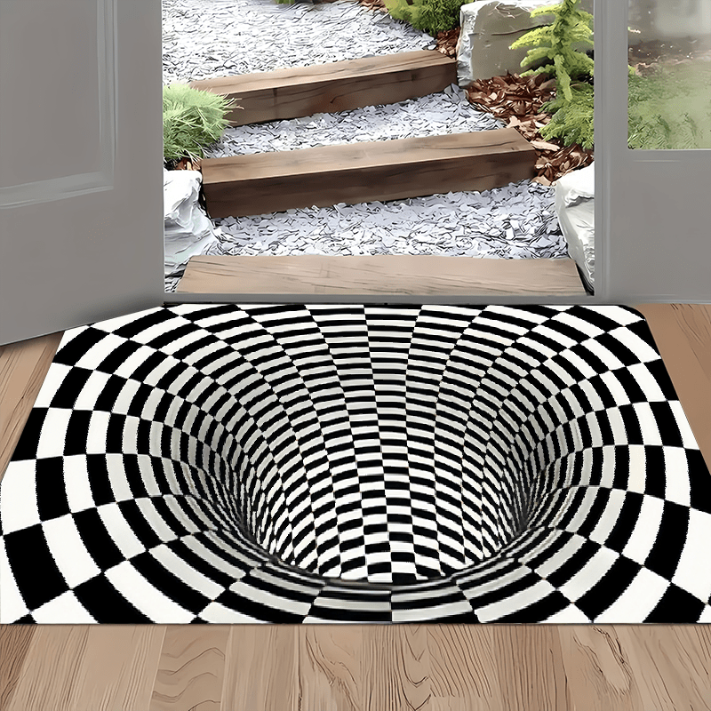 Rectangular Non-Slip Polyester Flannel Mat with 3D Optical Illusion Design - Perfect for Living Room, Bedroom, Bathroom, Kitchen, Laundry. Features Machine Washability, Low Pile, Waterproof, Anti-Static, and 1.2cm Thickness.