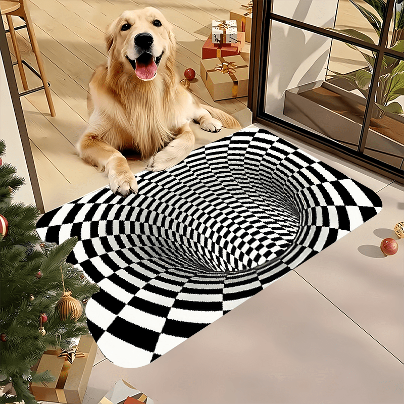 Rectangular Non-Slip Polyester Flannel Mat with 3D Optical Illusion Design - Perfect for Living Room, Bedroom, Bathroom, Kitchen, Laundry. Features Machine Washability, Low Pile, Waterproof, Anti-Static, and 1.2cm Thickness.