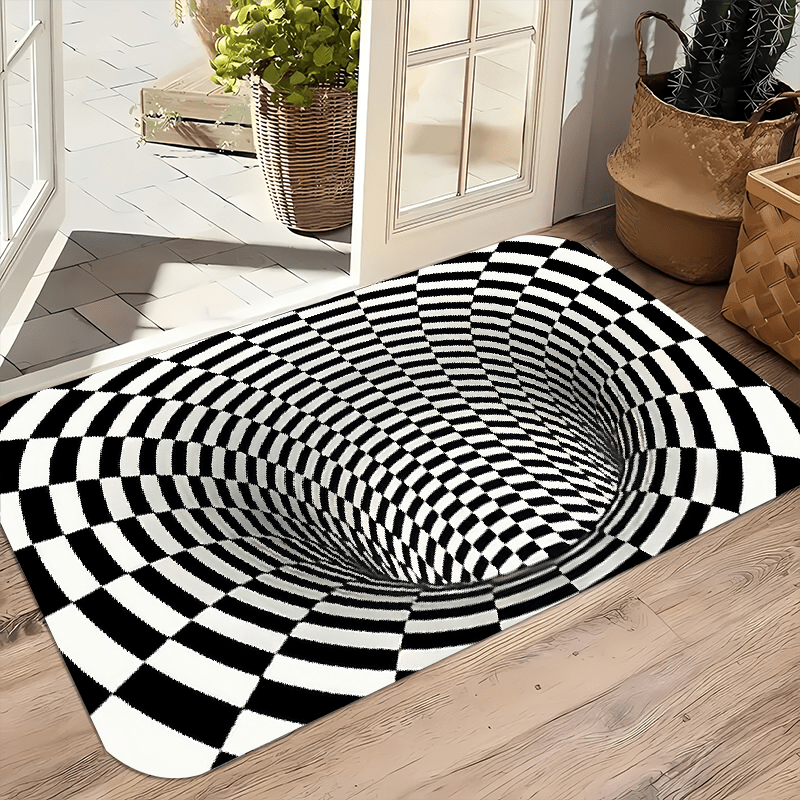 Rectangular Non-Slip Polyester Flannel Mat with 3D Optical Illusion Design - Perfect for Living Room, Bedroom, Bathroom, Kitchen, Laundry. Features Machine Washability, Low Pile, Waterproof, Anti-Static, and 1.2cm Thickness.