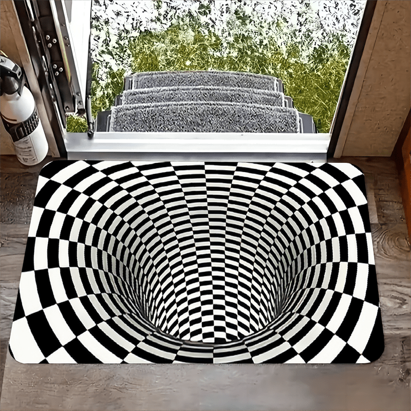 Rectangular Non-Slip Polyester Flannel Mat with 3D Optical Illusion Design - Perfect for Living Room, Bedroom, Bathroom, Kitchen, Laundry. Features Machine Washability, Low Pile, Waterproof, Anti-Static, and 1.2cm Thickness.