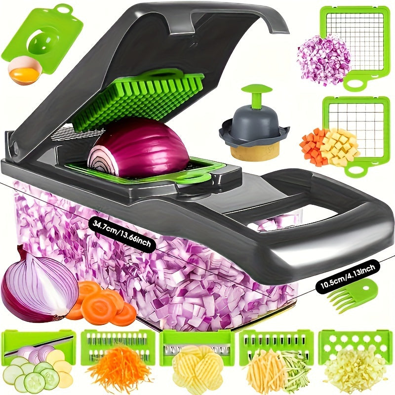 1pc Multifunctional Vegetable Cutter - 14-in-1, Manual, Plastic, with Container, Ideal for Slicing, Dicing, Shredding Vegetables, Perfect for Ramadan Celebrations, Restaurant Kitchen Tool.