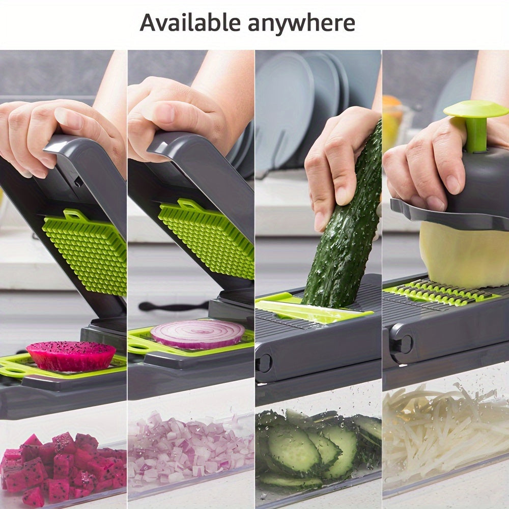 1pc Multifunctional Vegetable Cutter - 14-in-1, Manual, Plastic, with Container, Ideal for Slicing, Dicing, Shredding Vegetables, Perfect for Ramadan Celebrations, Restaurant Kitchen Tool.