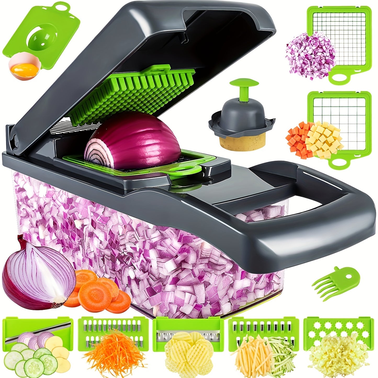 1pc Multifunctional Vegetable Cutter - 14-in-1, Manual, Plastic, with Container, Ideal for Slicing, Dicing, Shredding Vegetables, Perfect for Ramadan Celebrations, Restaurant Kitchen Tool.