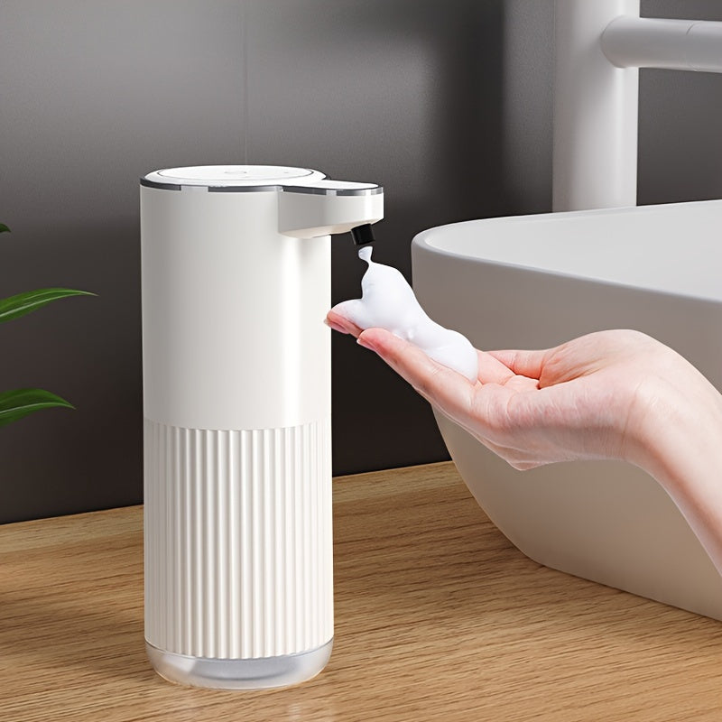 Foam soap dispenser with 360ml capacity, adjustable dispensing time, plastic material. Suitable for various spaces with wave pattern design.