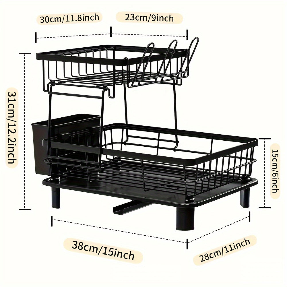 Efficiently organize your kitchen with our Extra-Large Dual-Tier Stainless Steel Kitchen Rack. This space-saving organizer features a cutting board holder, cup and utensil holders, and dish and bowl storage. No assembly required for hassle-free