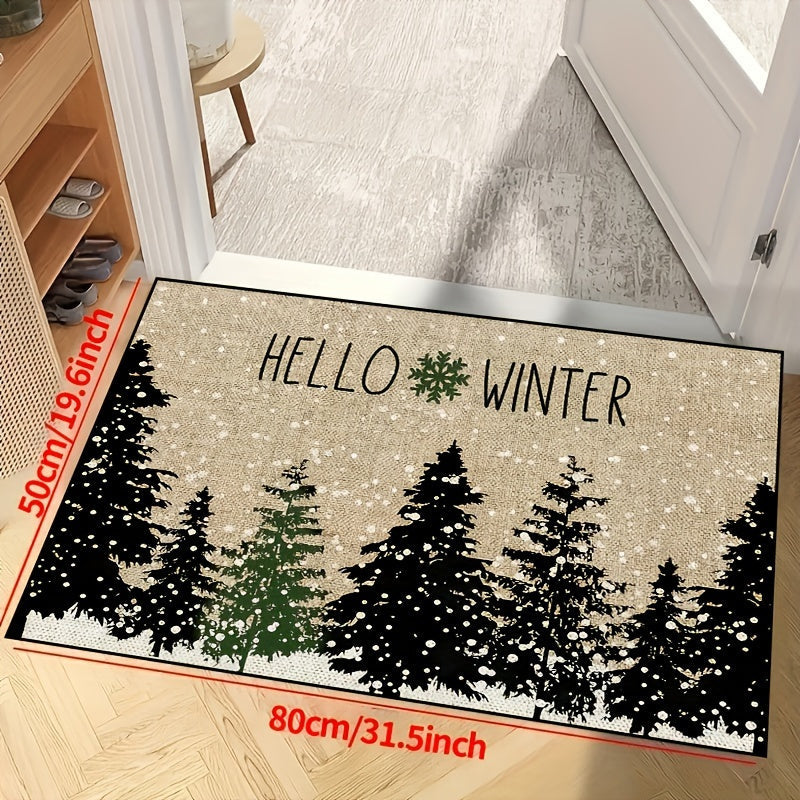 Christmas Door Mat with Winter Greetings - Durable Polyester Rug for Indoor and Outdoor Use, Anti-Slip and Machine Washable - Ideal for Entryways, Bedrooms, and Festive Decorations during the Holiday Season