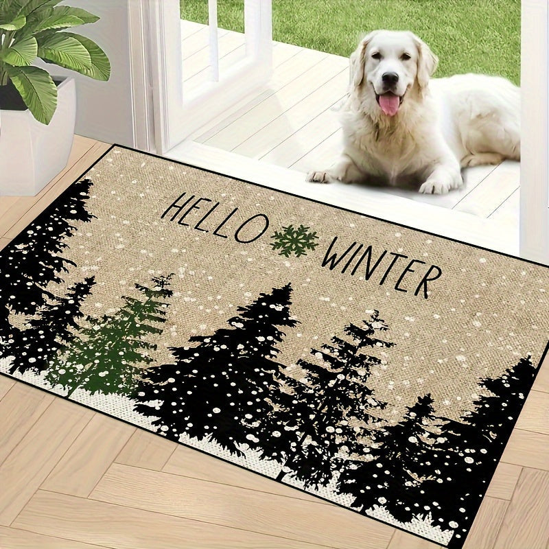 Christmas Door Mat with Winter Greetings - Durable Polyester Rug for Indoor and Outdoor Use, Anti-Slip and Machine Washable - Ideal for Entryways, Bedrooms, and Festive Decorations during the Holiday Season