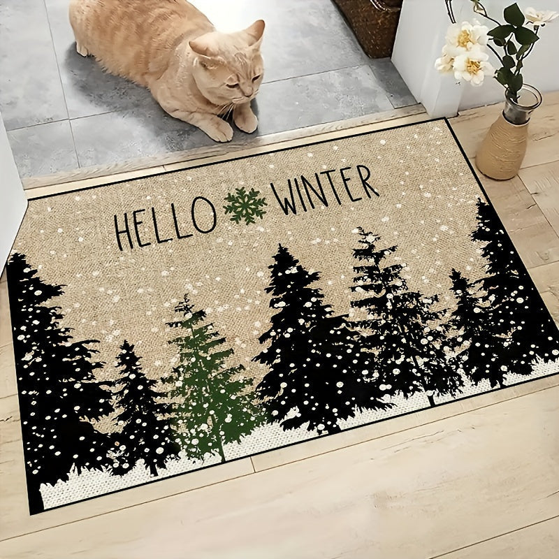 Christmas Door Mat with Winter Greetings - Durable Polyester Rug for Indoor and Outdoor Use, Anti-Slip and Machine Washable - Ideal for Entryways, Bedrooms, and Festive Decorations during the Holiday Season