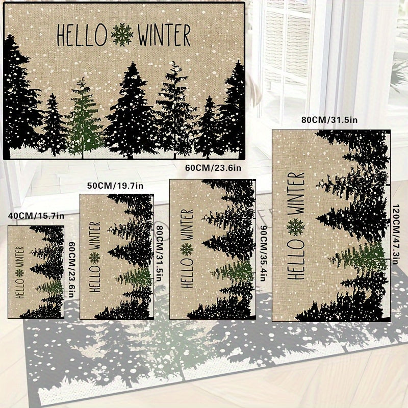 Christmas Door Mat with Winter Greetings - Durable Polyester Rug for Indoor and Outdoor Use, Anti-Slip and Machine Washable - Ideal for Entryways, Bedrooms, and Festive Decorations during the Holiday Season