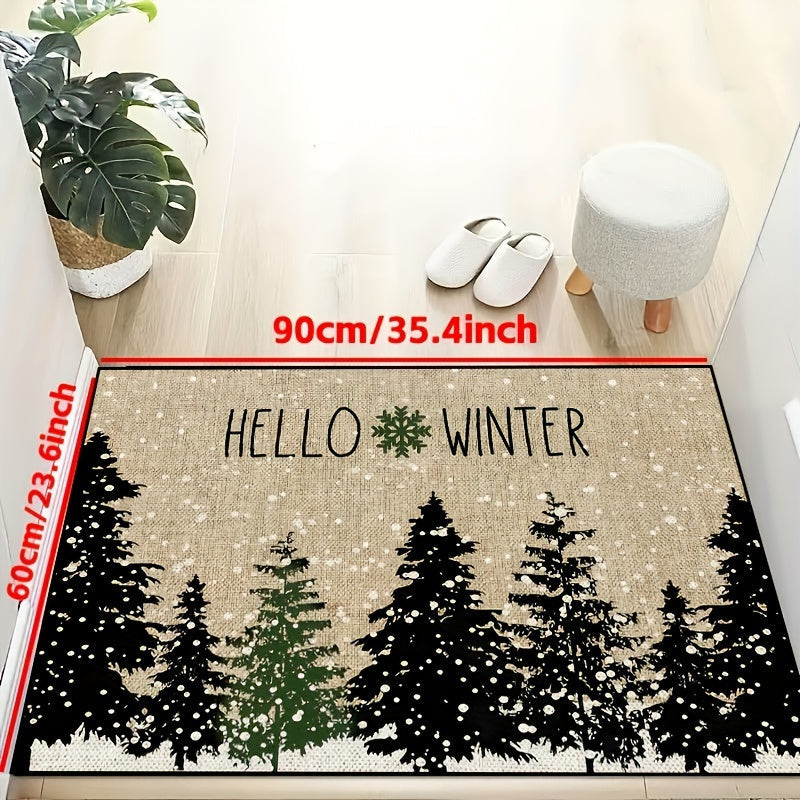 Christmas Door Mat with Winter Greetings - Durable Polyester Rug for Indoor and Outdoor Use, Anti-Slip and Machine Washable - Ideal for Entryways, Bedrooms, and Festive Decorations during the Holiday Season