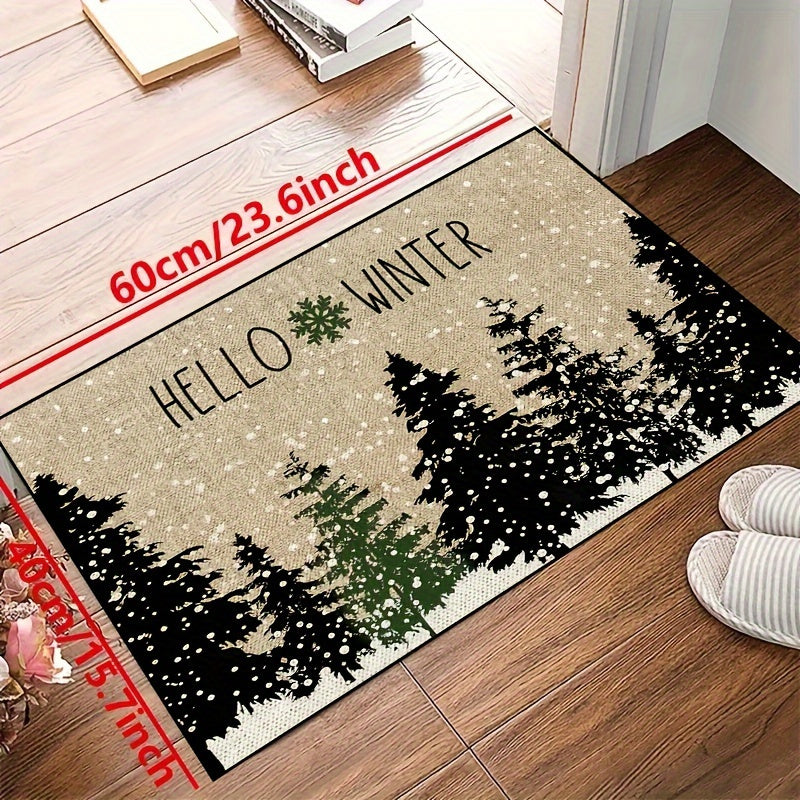 Christmas Door Mat with Winter Greetings - Durable Polyester Rug for Indoor and Outdoor Use, Anti-Slip and Machine Washable - Ideal for Entryways, Bedrooms, and Festive Decorations during the Holiday Season