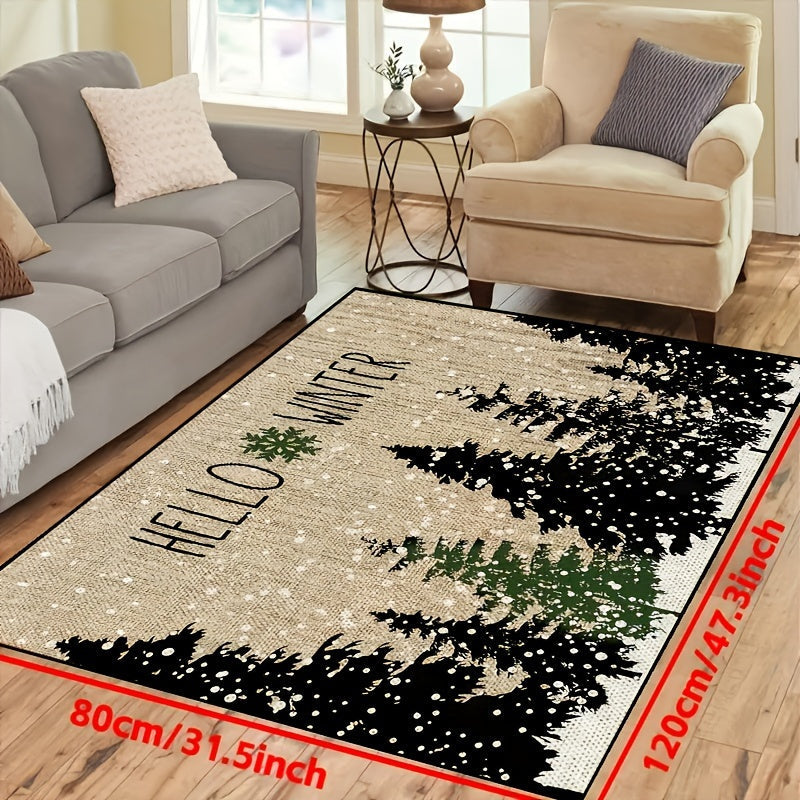 Christmas Door Mat with Winter Greetings - Durable Polyester Rug for Indoor and Outdoor Use, Anti-Slip and Machine Washable - Ideal for Entryways, Bedrooms, and Festive Decorations during the Holiday Season