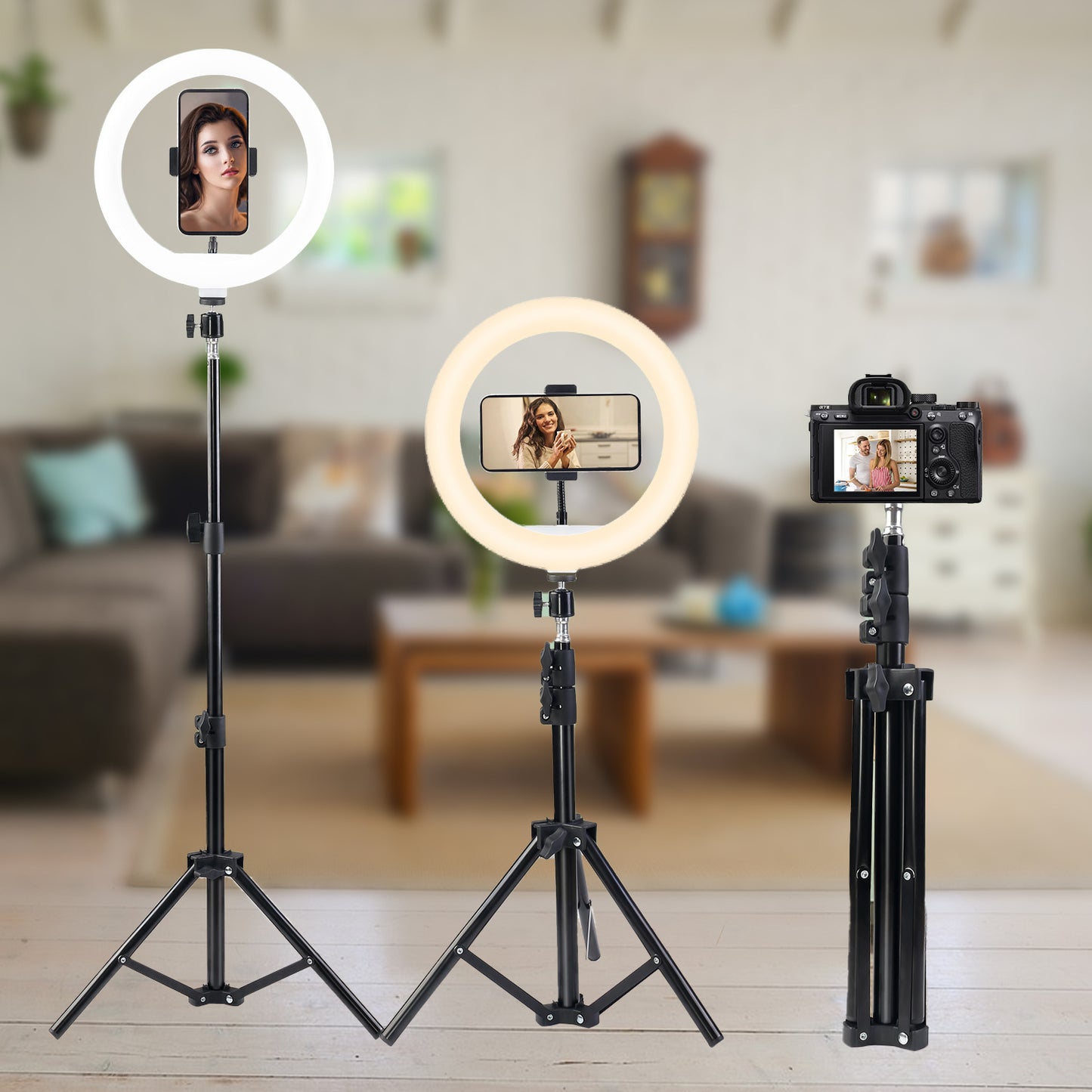 USB-powered LED ring light with stainless steel construction, suitable for beauty, vlogging, and live streaming with an operating voltage of ≤36V.