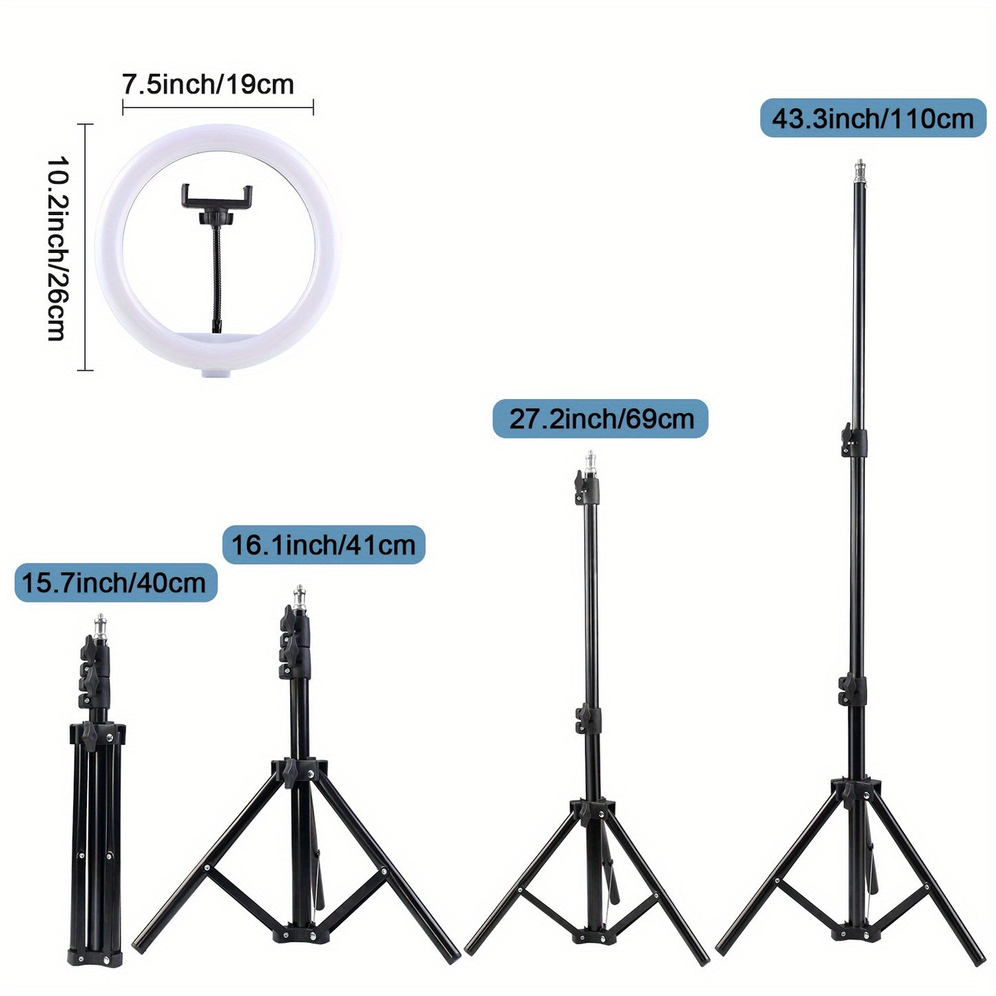 USB-powered LED ring light with stainless steel construction, suitable for beauty, vlogging, and live streaming with an operating voltage of ≤36V.