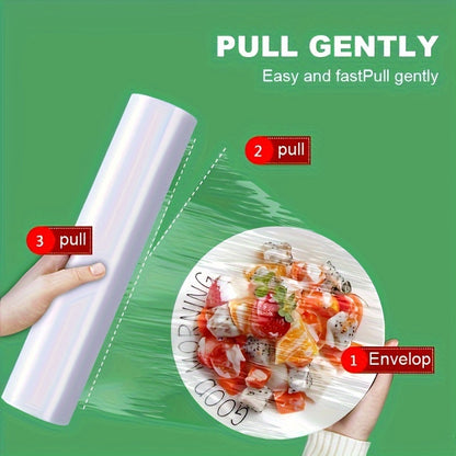 1 Roll Easy-Tear Plastic Wrap - 50.0m No-Cut Food-Safe Cling Film for Microwave & Refrigerator Use, Kitchen Seal Wrap