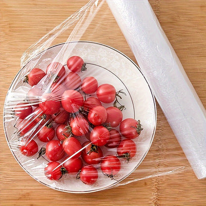 1 Roll Easy-Tear Plastic Wrap - 50.0m No-Cut Food-Safe Cling Film for Microwave & Refrigerator Use, Kitchen Seal Wrap