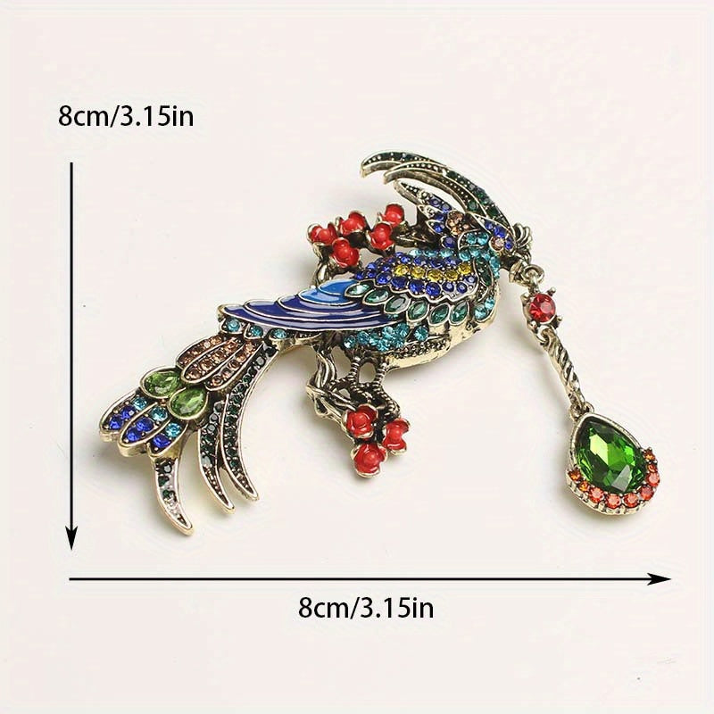 Stylish Enamel and Rhinestone Phoenix Brooch with a Punk Twist - Unique Cartoon-Inspired Design for Women