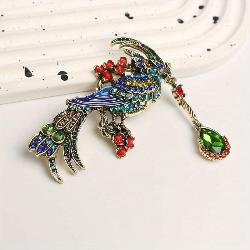 Stylish Enamel and Rhinestone Phoenix Brooch with a Punk Twist - Unique Cartoon-Inspired Design for Women