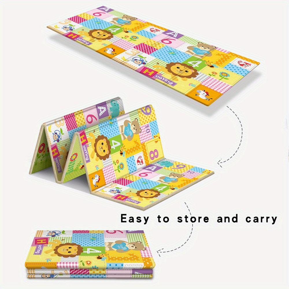 Colorful Kids Play & Exercise Mat for Living Room Use, made of non-toxic and odorless 1cm thick PE material, that is foldable and perfect for crawling.