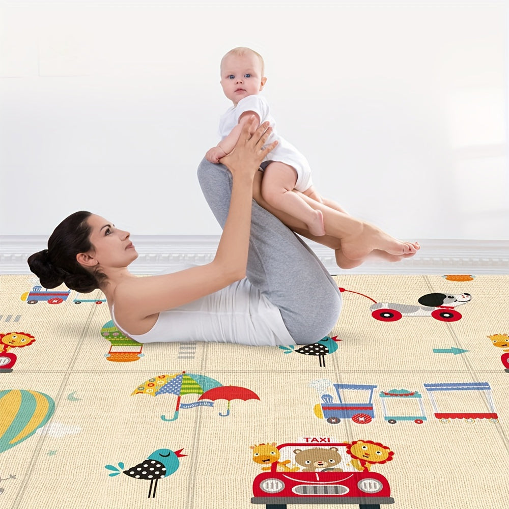 Colorful Kids Play & Exercise Mat for Living Room Use, made of non-toxic and odorless 1cm thick PE material, that is foldable and perfect for crawling.