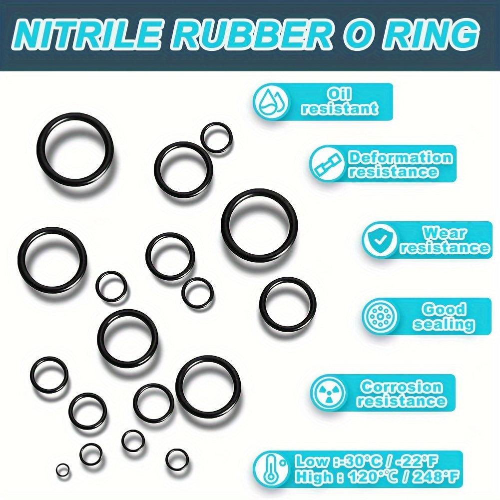 225pcs Premium Rubber O-Ring Assortment Kit - 18 Sizes, Oil-Resistant & Durable Sealing Gaskets for Plumbing, Automotive, Mechanics - Ideal for Air/Gas Connections, with Reusable Storage