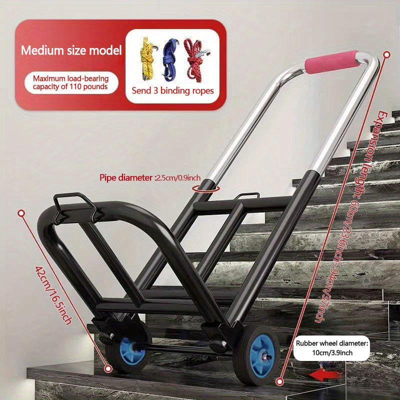 Iron frame trolley that is versatile and convenient, with a foldable and retractable design for easy portability when shopping or traveling with luggage. Equipped with dual rubber wheels and able to support up to 95.0 KG.